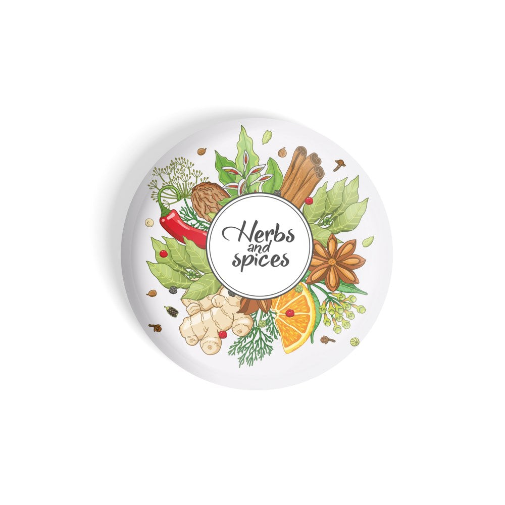 dhcrafts Round Fridge Magnet White Food Lovers Herbs And Spices D1 Glossy Finish Design Pack of 1 (75 mm)
